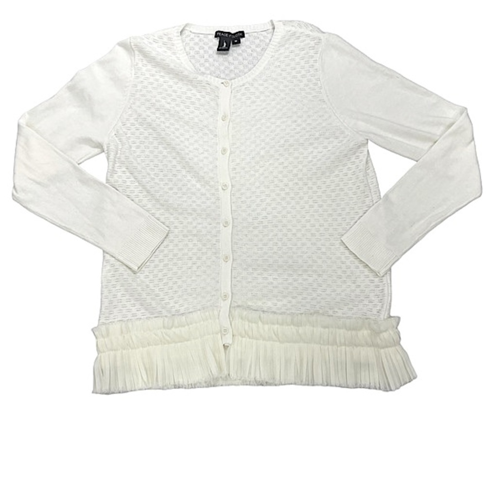 Peace and Cloth Cream Silk Ruffle Cardigan Medium
